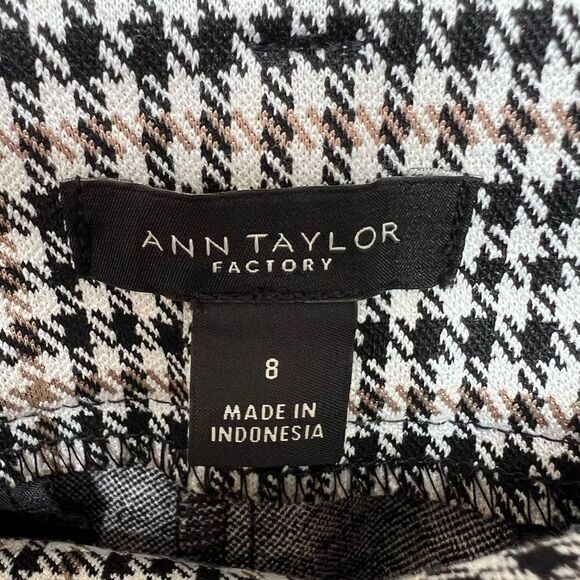 Ann Taylor Factory Houndstooth Plaid Checkered Pants Tie Belt Black White Tan 8 - Picture 4 of 12